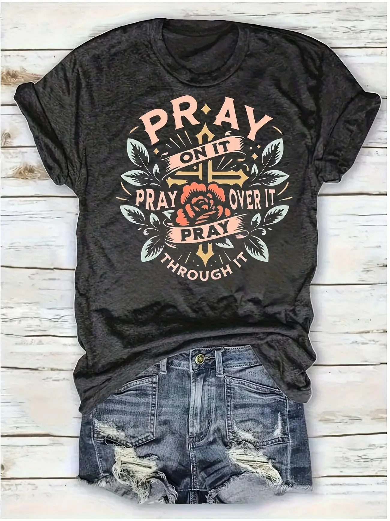 Plus size women's short sleeve T-shirt Pray On It Pray Over It...